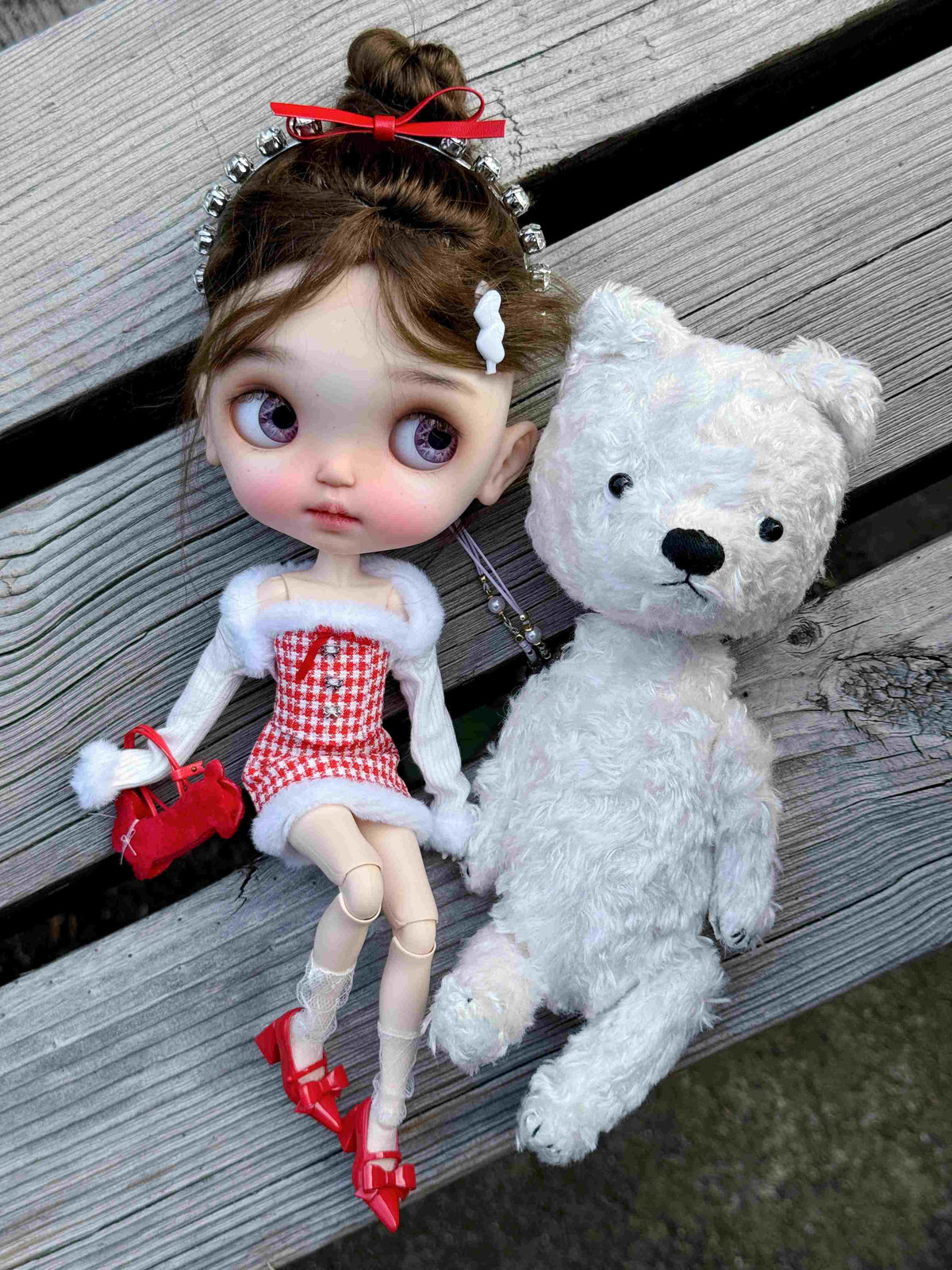 Handmade Outfit for Blythe/Obitsu,Faux Fur Plaid Corset Top Skirt Suit