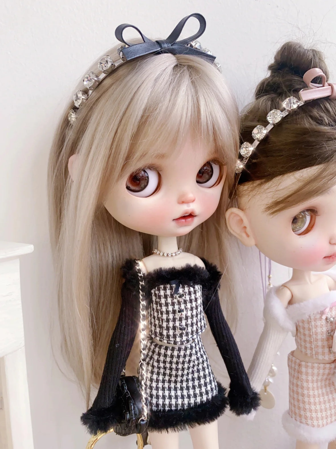 Handmade Outfit for Blythe/Obitsu,Faux Fur Plaid Corset Top Skirt Suit
