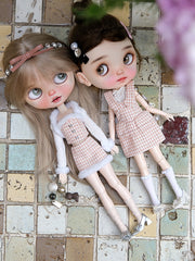 Handmade Outfit for Blythe/Obitsu,Faux Fur Plaid Corset Top Skirt Suit