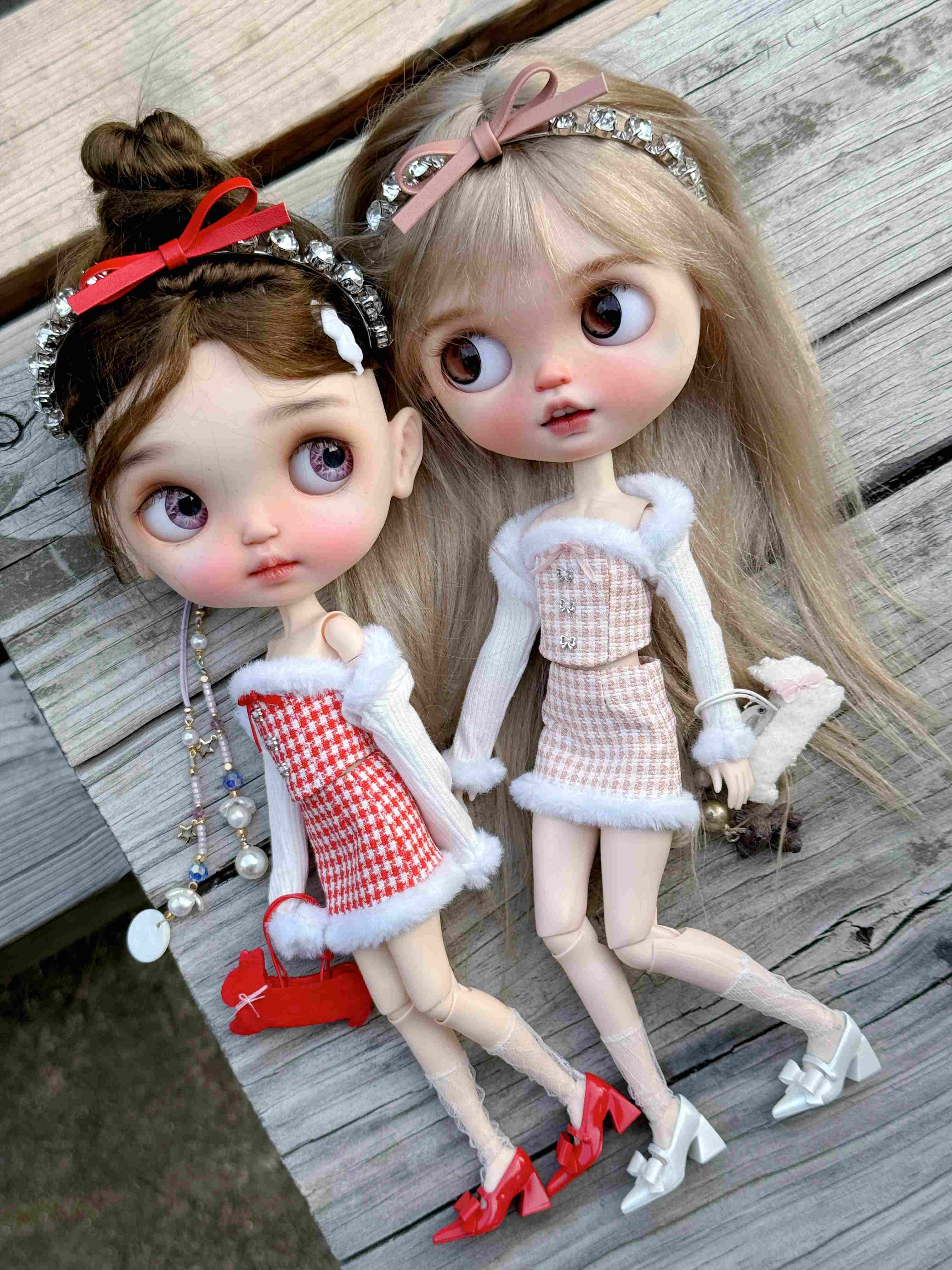 Handmade Outfit for Blythe/Obitsu,Faux Fur Plaid Corset Top Skirt Suit