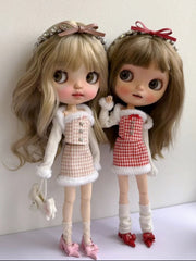 Handmade Outfit for Blythe/Obitsu,Faux Fur Plaid Corset Top Skirt Suit