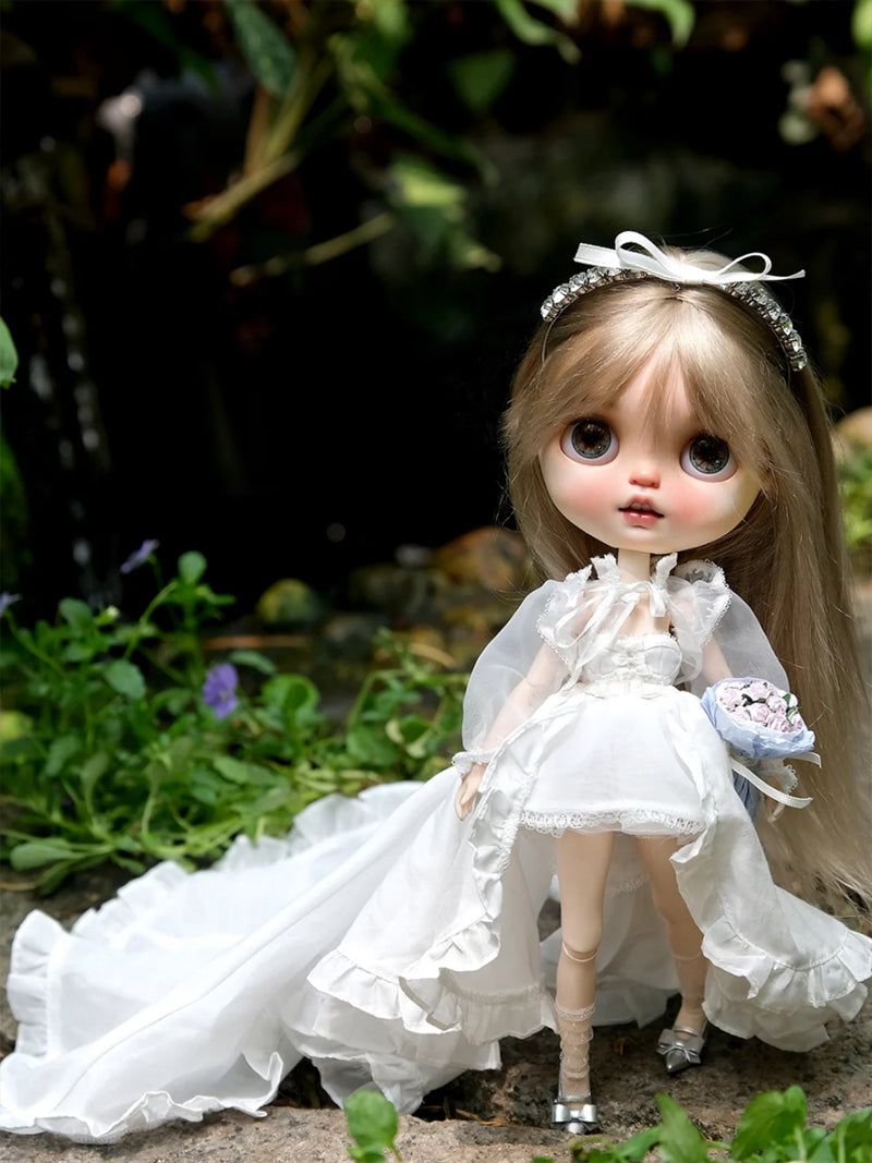 Handmade Outfit for Blythe/Pullip/Obitsu, Dreamy Princess Dress Set with Grand Train