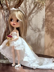 Handmade Outfit for Blythe/Pullip/Obitsu, Dreamy Princess Dress Set with Grand Train