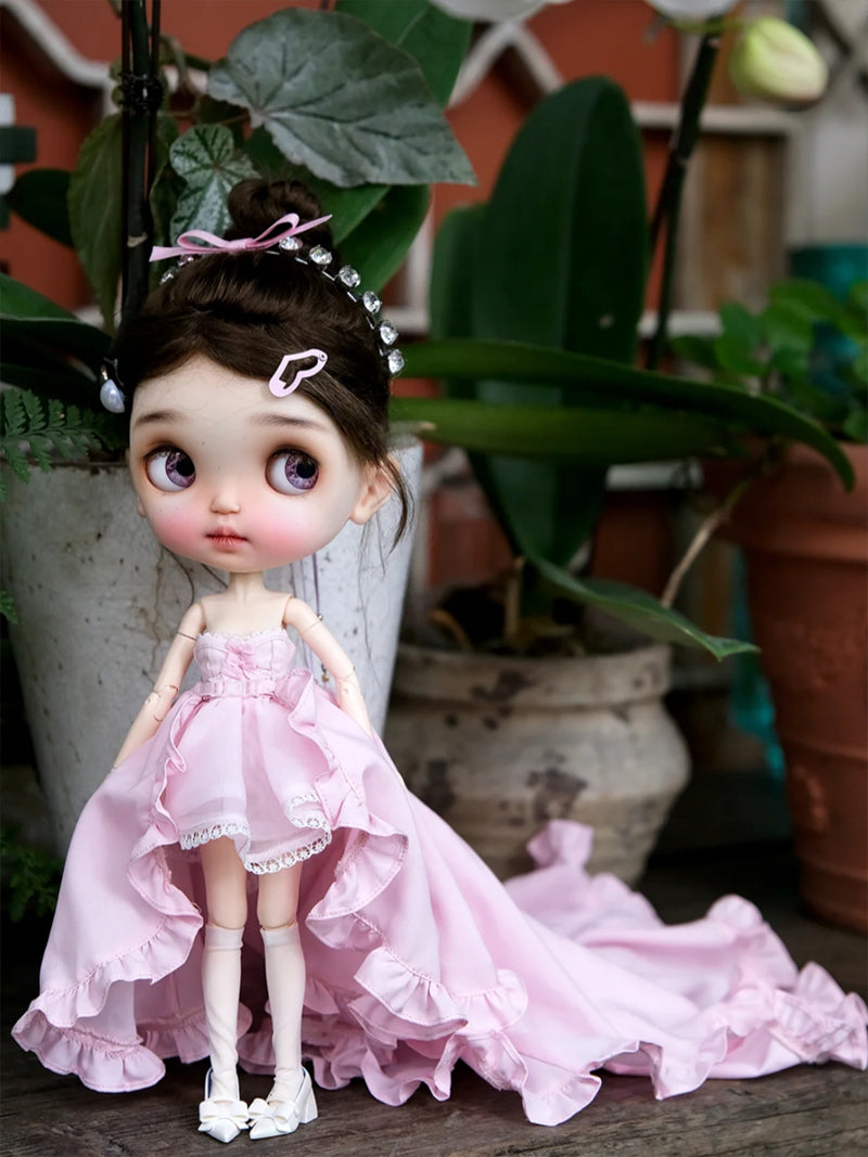 Handmade Outfit for Blythe/Pullip/Obitsu, Dreamy Princess Dress Set with Grand Train