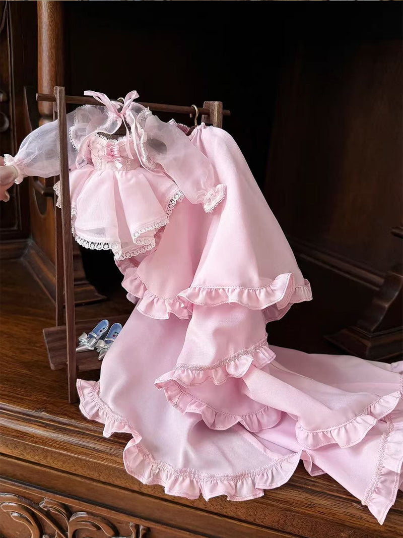 Handmade Outfit for Blythe/Pullip/Obitsu, Dreamy Princess Dress Set with Grand Train