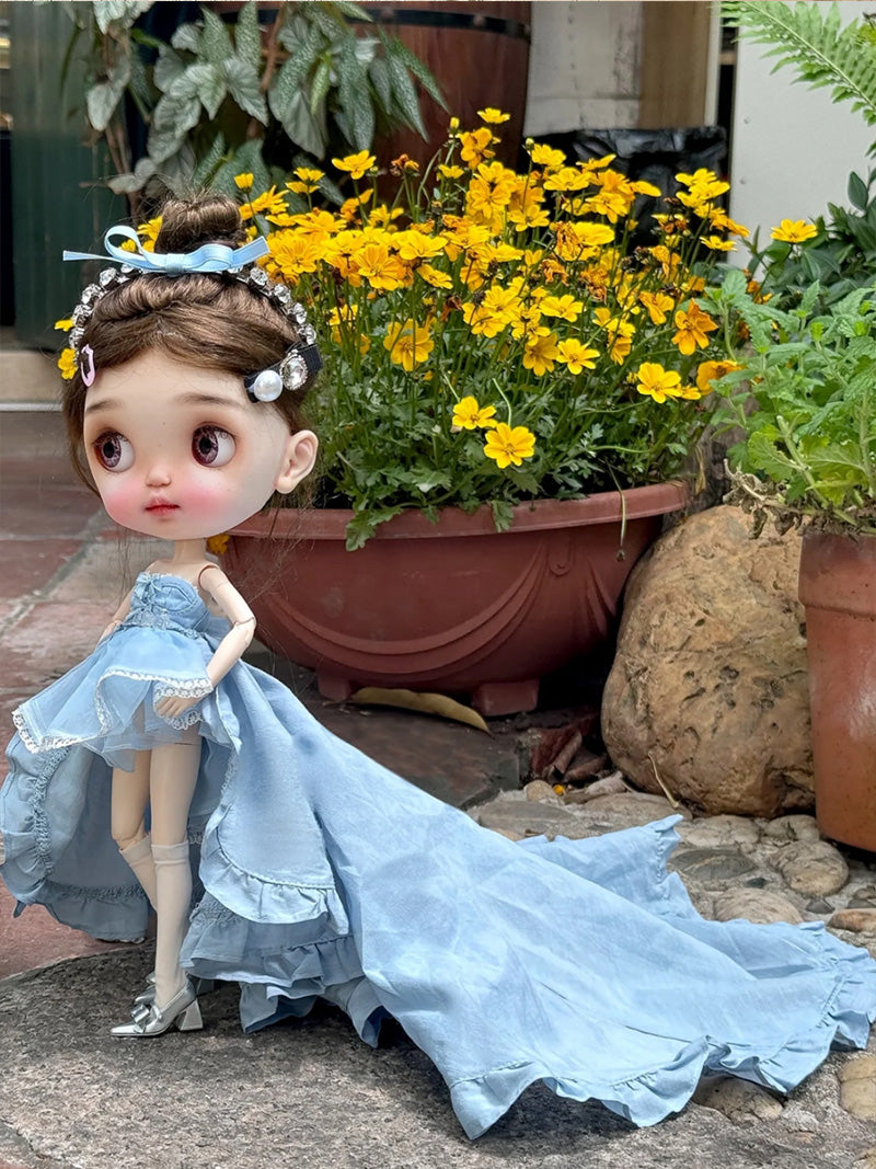 Handmade Outfit for Blythe/Pullip/Obitsu, Dreamy Princess Dress Set with Grand Train