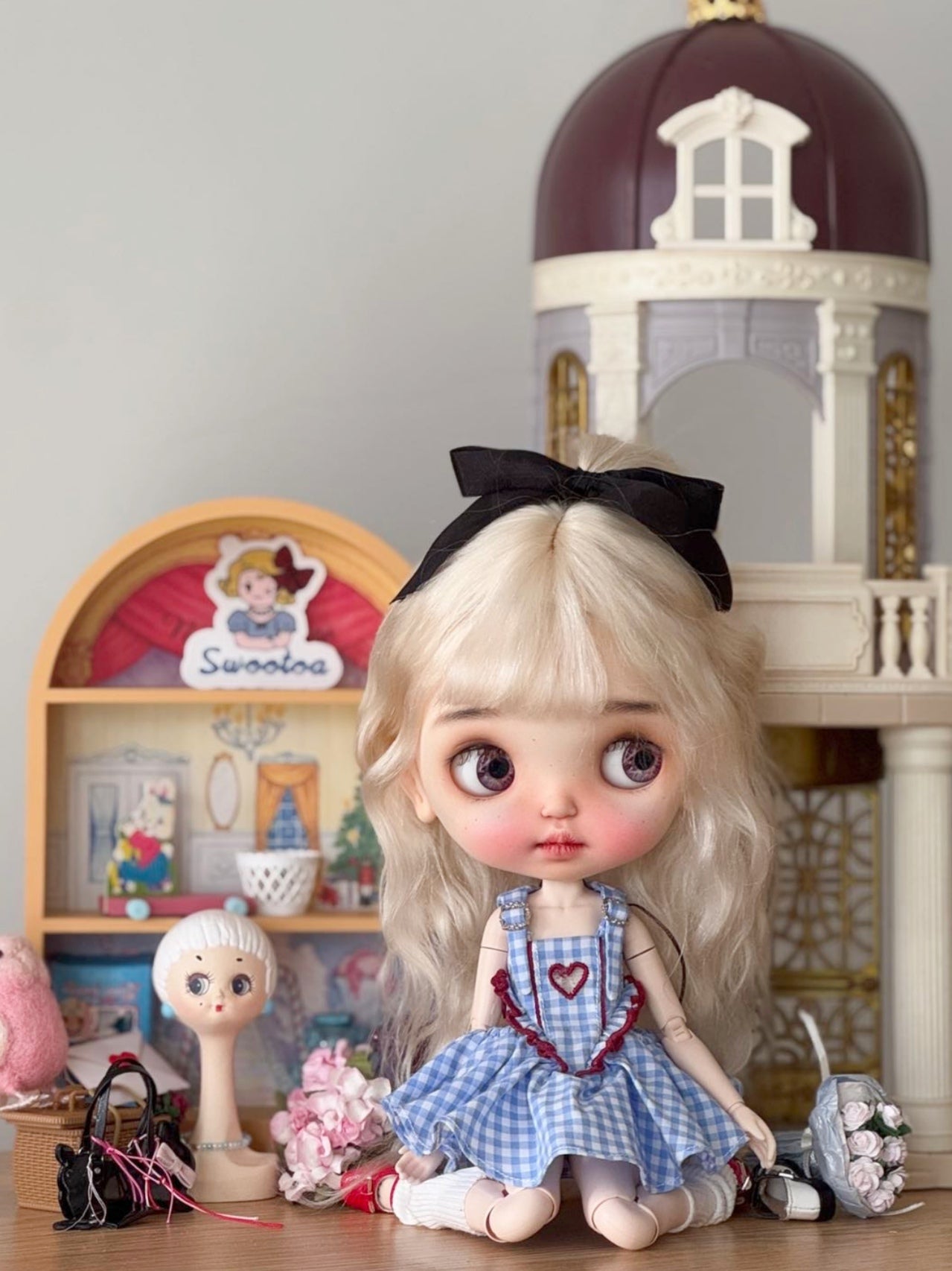 Handmade Outfit for Blythe/Pullip/Obitsu, High Waist Sweetheart Sleeveless Mini Dress