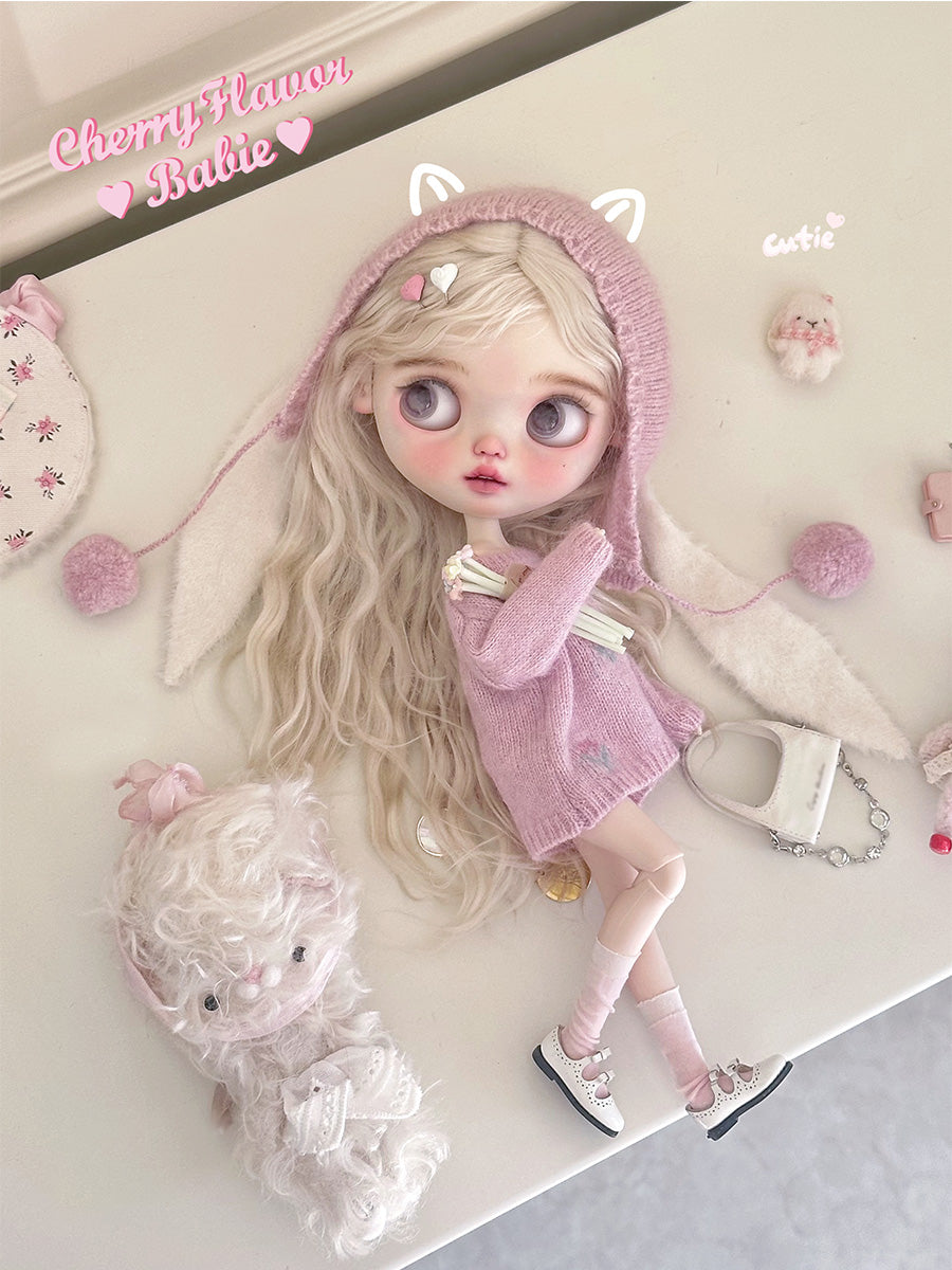 Cherie Custom Blythe OOAK - Pink Knit Doll - ToastDoll