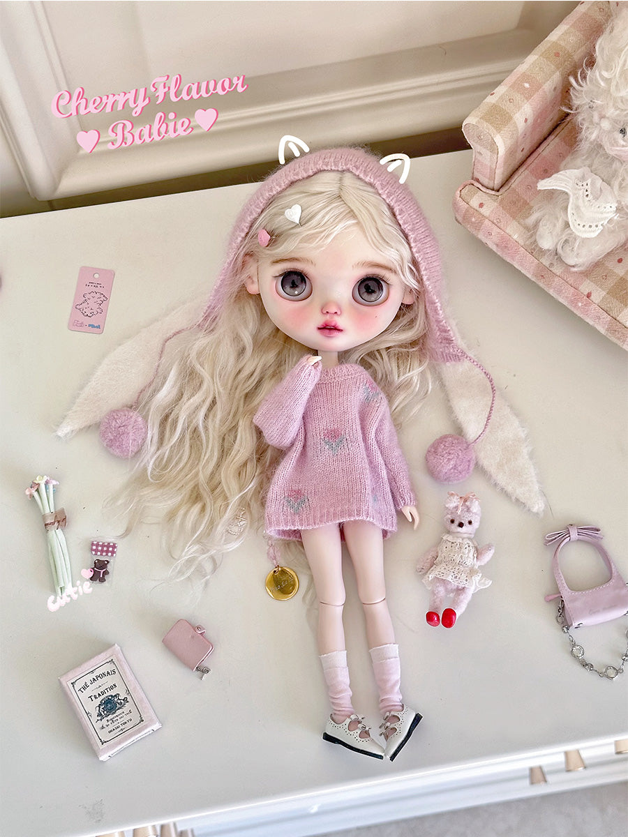 Cherie Custom Blythe OOAK - Pink Knit Doll - ToastDoll