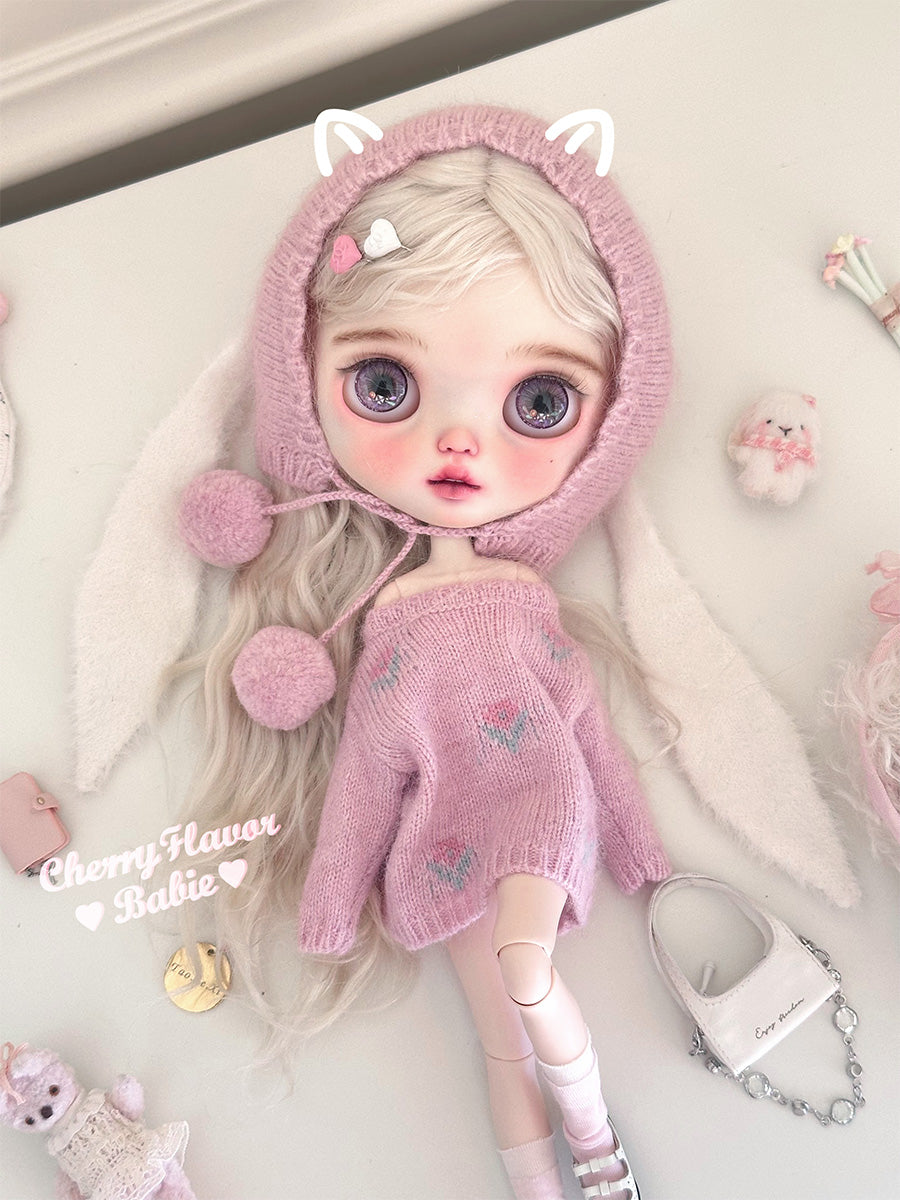 Cherie Custom Blythe OOAK - Pink Knit Doll - ToastDoll