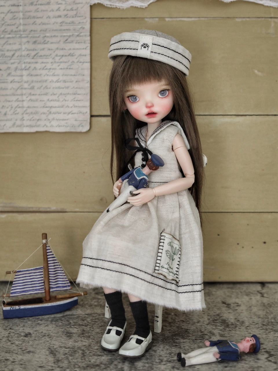 Mila Custom 1/6 BJD OOAK Vintage Sailor Doll Sitting Pose | ToastDoll