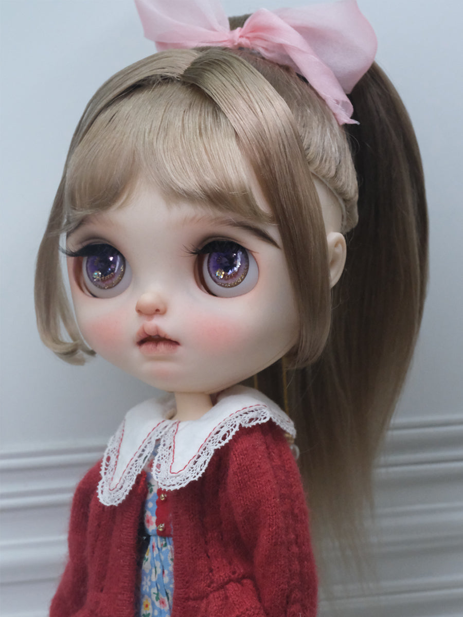 Handmade Blythe Wig, High Ponytail with Bangs