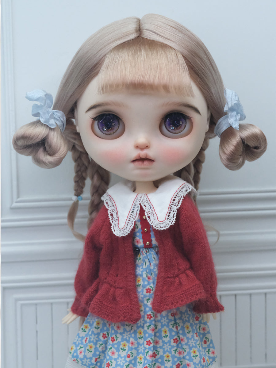 Handmade Blythe Wig, Styled Hair with Braids and Straight Bangs