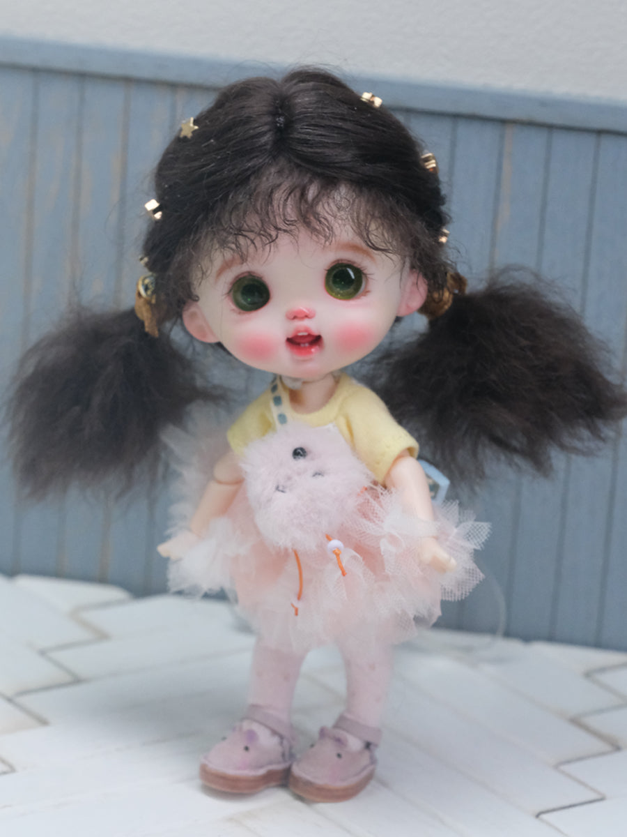 Handmade Ob11 Wig, Twin Puff Buns with Bangs