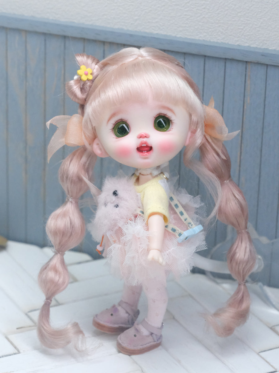 Handmade Ob11  Wig, Twin Bubble Braids with Bangs