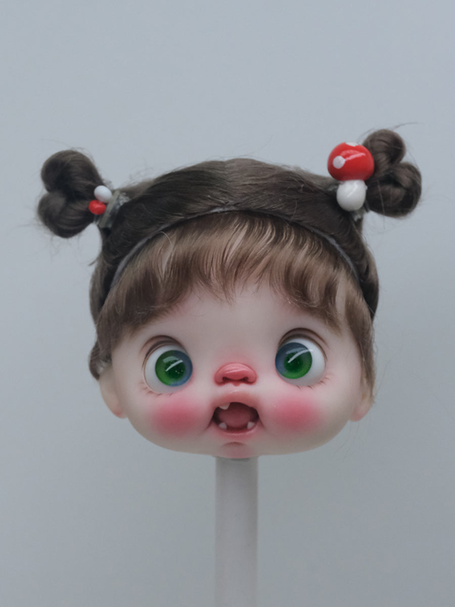 Handmade Ob11 Wig,Twin Side Tiny Buns with Bangs