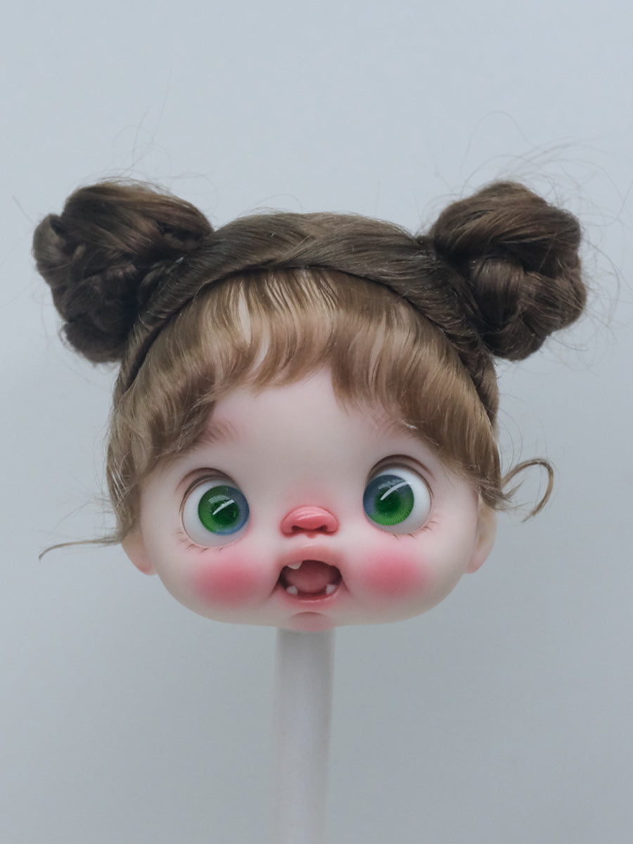 Handmade Ob11 Wig,Twin Side Buns with Bangs