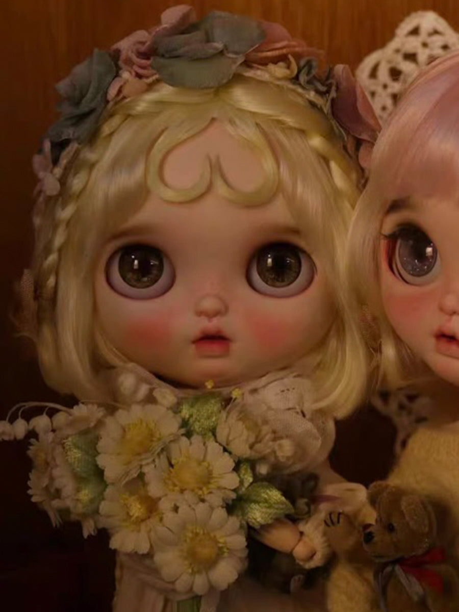 Handmade Blythe Wig, Bob with Braids and Heart Bangs