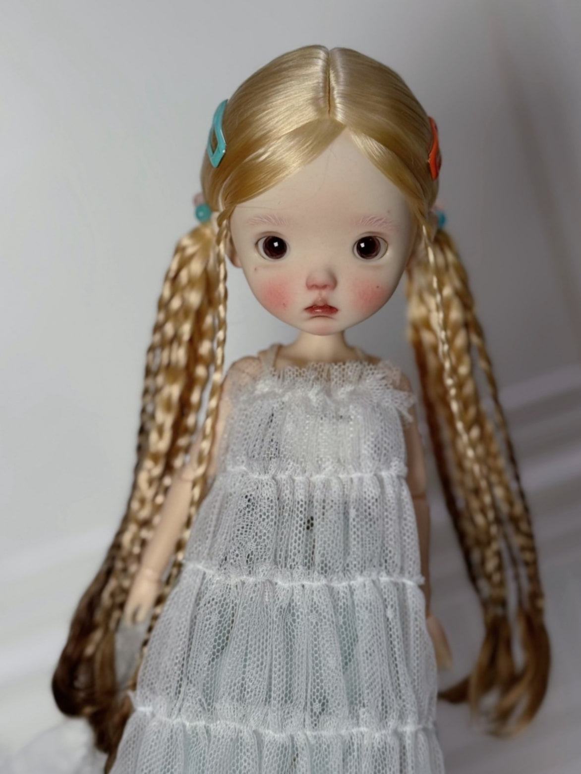 Mohair Twin Tails Braids 1/6 BJD Wig - Handmade Doll Hair - ToastDoll