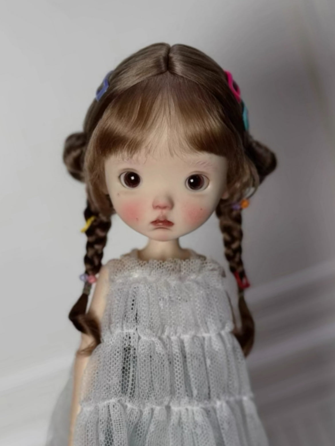 Mohair Twin Tails Braids 1/6 BJD Wig - Handmade Doll Hair - ToastDoll