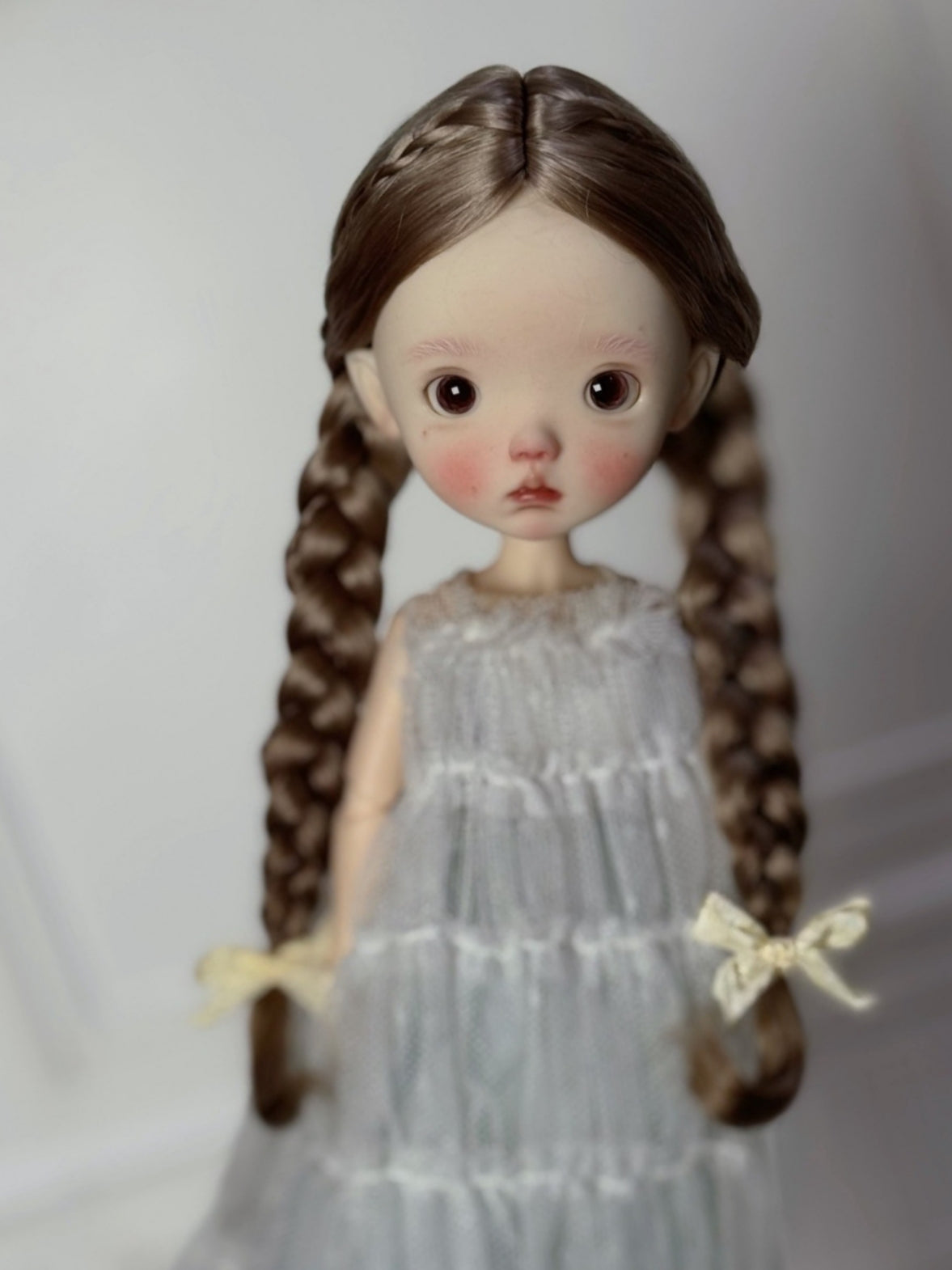 Mohair Twin Tails Braids 1/6 BJD Wig - Handmade Doll Hair - ToastDoll
