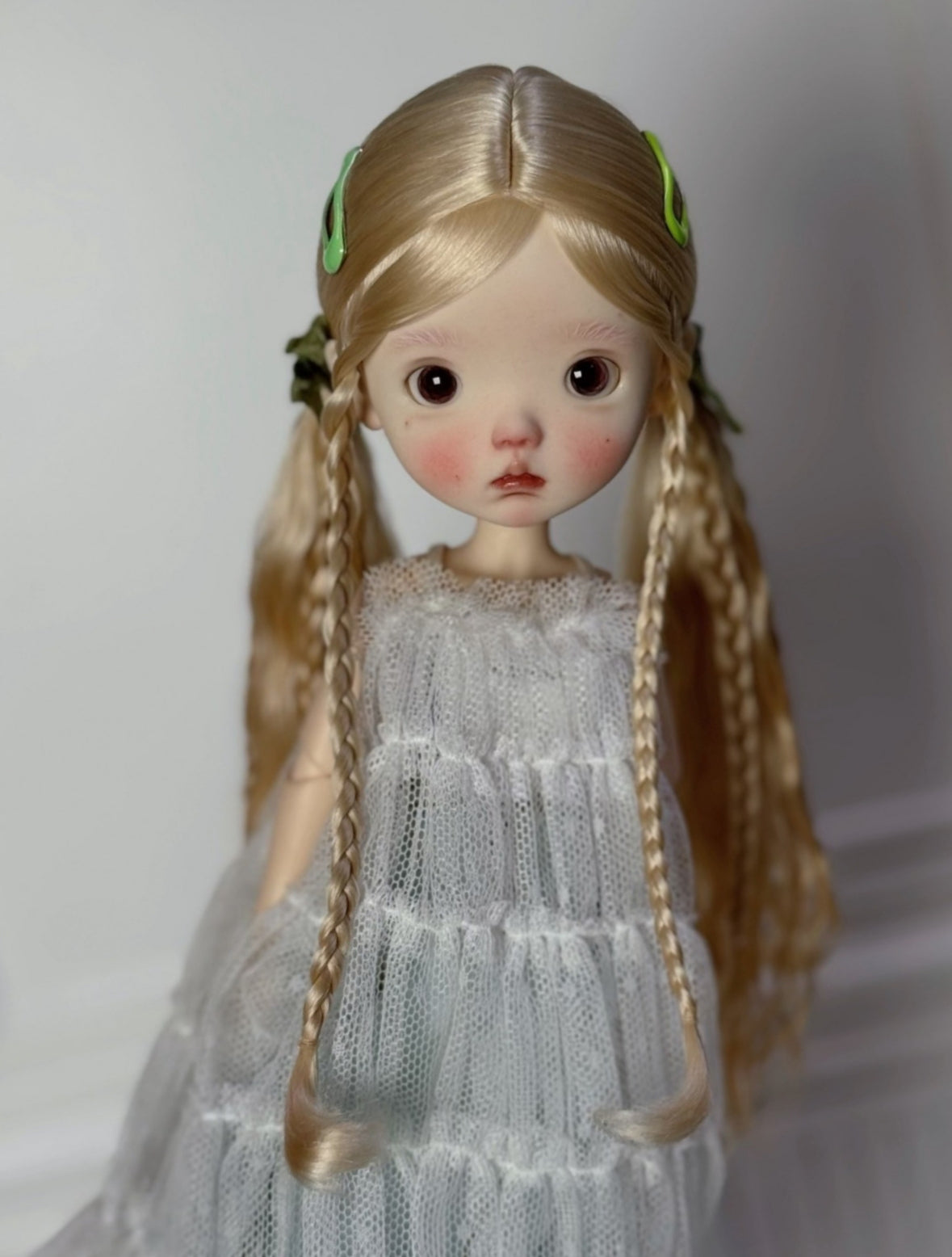 Mohair Twin Tails Braids 1/6 BJD Wig - Handmade Doll Hair - ToastDoll