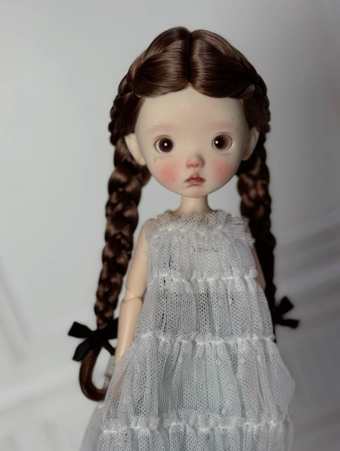 Mohair Twin Tails Braids 1/6 BJD Wig - Handmade Doll Hair - ToastDoll