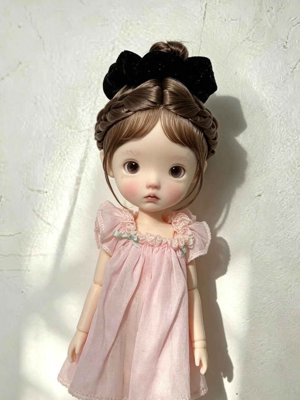Mohair Bow Bun BJD Wig - Handmade Doll Hair - ToastDoll