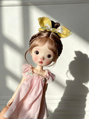 Mohair Bow Bun BJD Wig - Handmade Doll Hair - ToastDoll