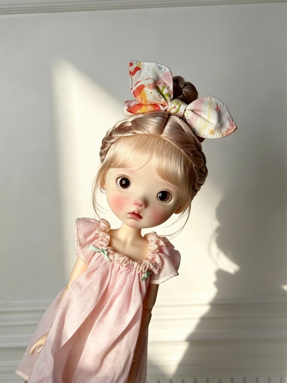 Mohair Bow Bun BJD Wig - Handmade Doll Hair - ToastDoll