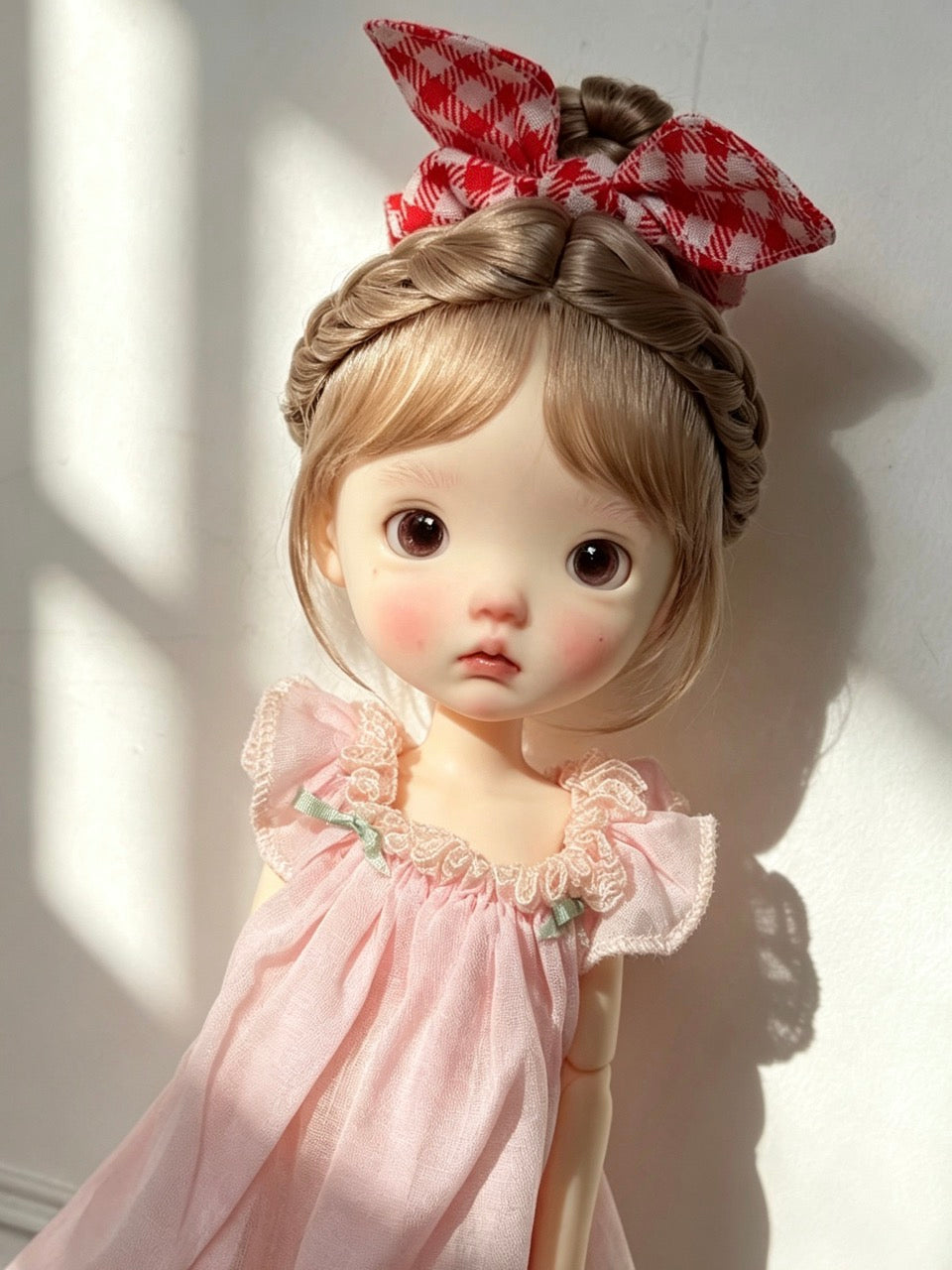 Mohair Bow Bun BJD Wig - Handmade Doll Hair - ToastDoll