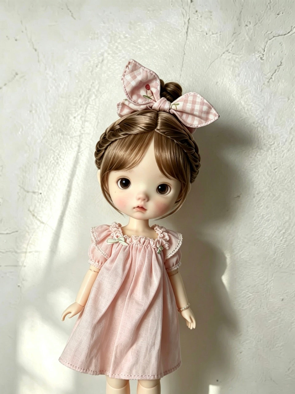 Mohair Bow Bun BJD Wig - Handmade Doll Hair - ToastDoll