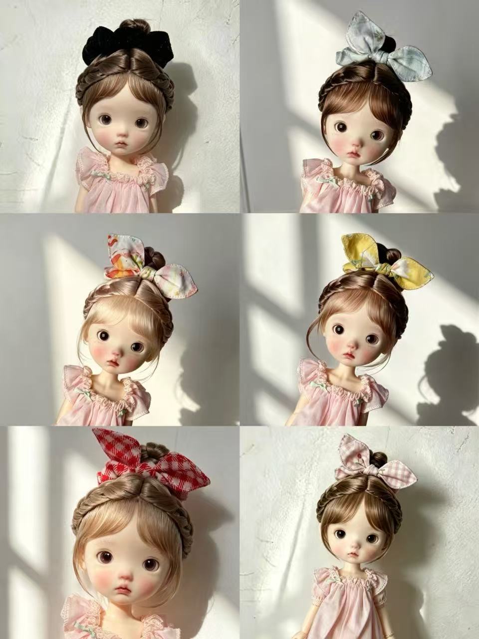 Mohair Bow Bun BJD Wig - Handmade Doll Hair - ToastDoll