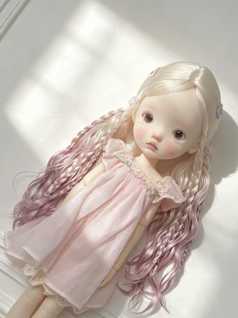Braided Twin Tails Wave BJD Wig - Handmade Doll Hair - ToastDoll