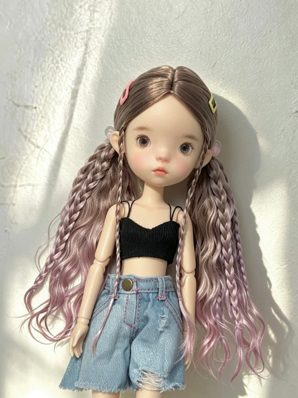 Braided Twin Tails Wave BJD Wig - Handmade Doll Hair - ToastDoll