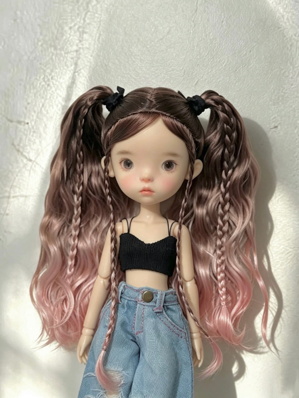 Braided Twin Tails Wave BJD Wig - Handmade Doll Hair - ToastDoll