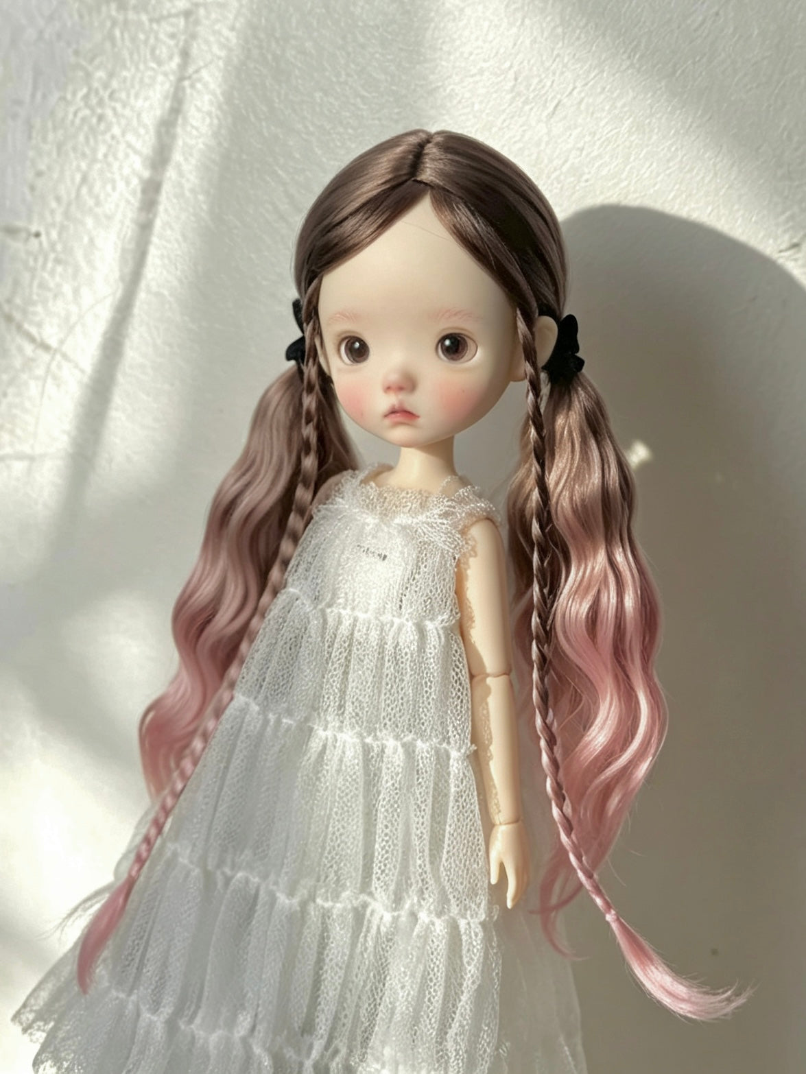 Braided Twin Tails Wave BJD Wig - Handmade Doll Hair - ToastDoll