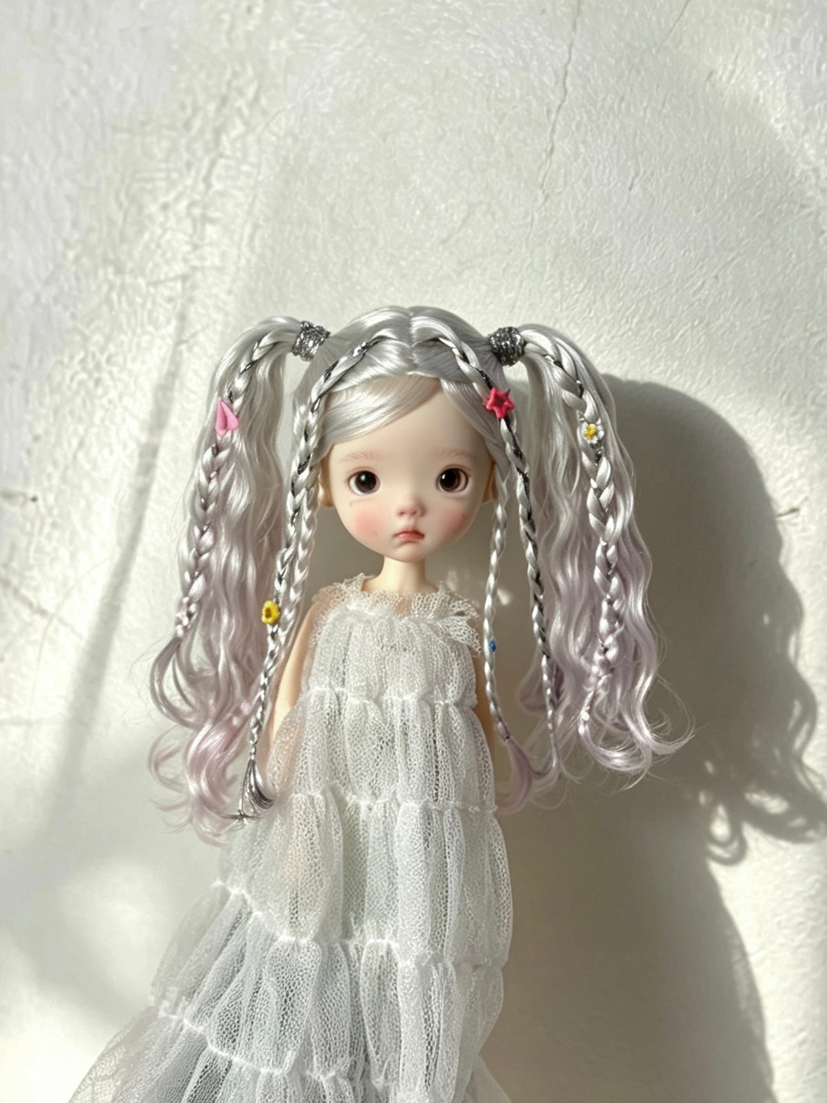 Braided Twin Tails Wave BJD Wig - Handmade Doll Hair - ToastDoll
