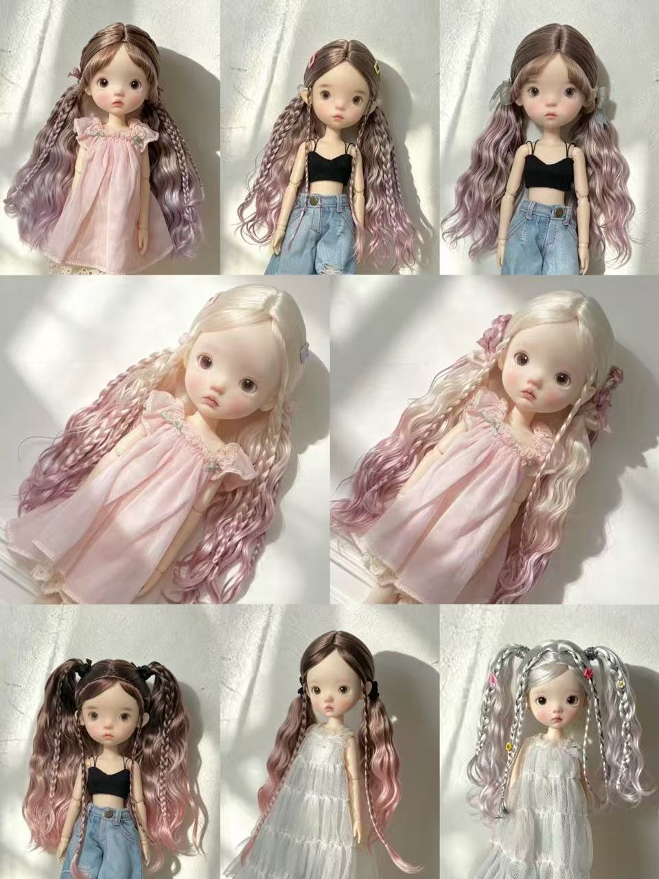 Braided Twin Tails Wave BJD Wig - Handmade Doll Hair - ToastDoll