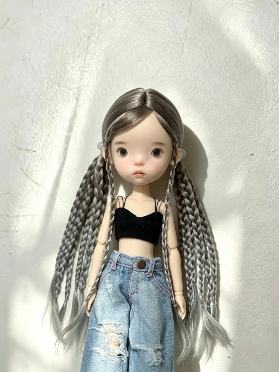Braided Twin Tails BJD Wig - Handmade Doll Hair - ToastDoll