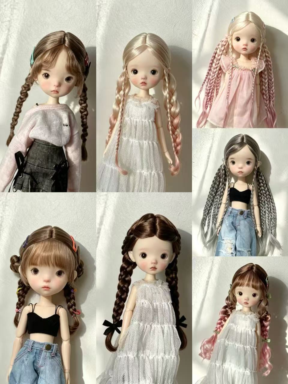 Braided Twin Tails BJD Wig - Handmade Doll Hair - ToastDoll