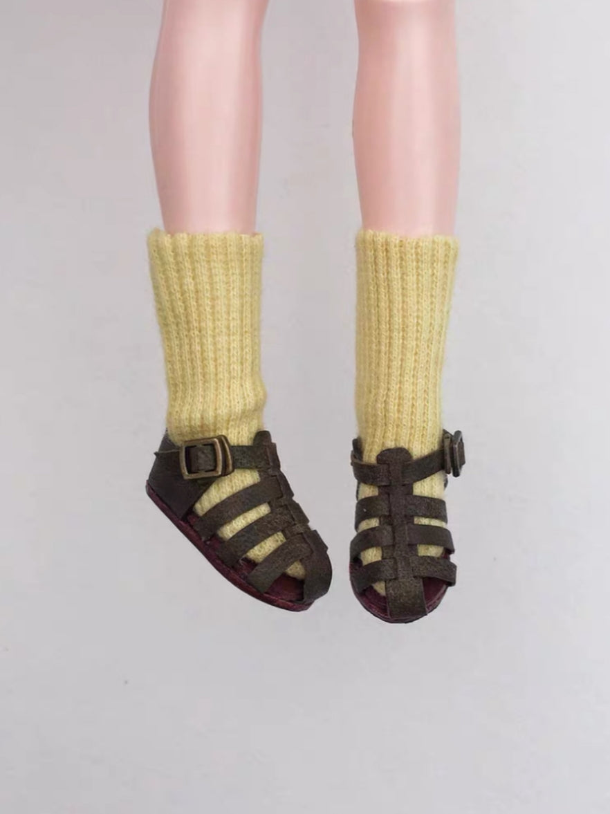 Leather Fisherman Blythe Sandals - Handmade Doll Shoes - ToastDoll