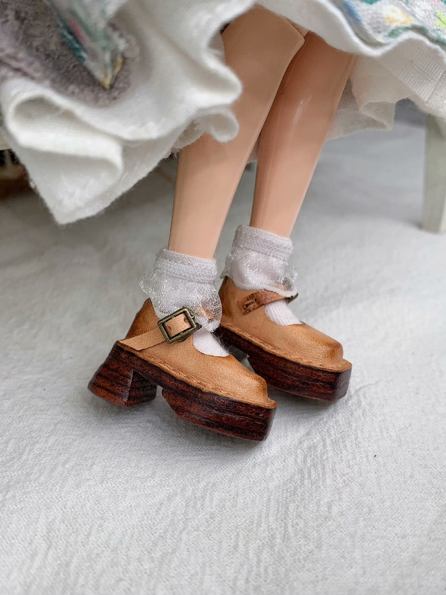 Square Toe Chunky Platform Blythe Mary Janes-Handmade Shoes -ToastDoll