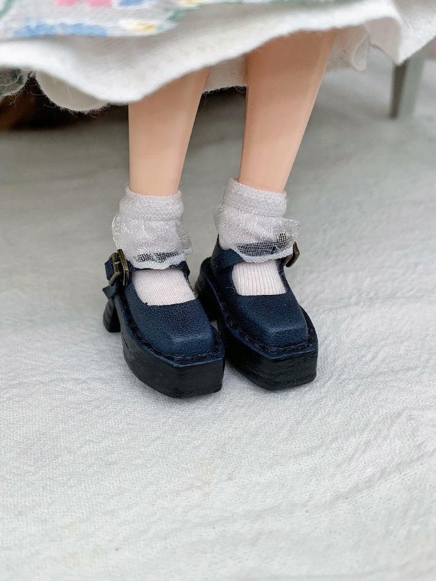 Square Toe Chunky Platform Blythe Mary Janes-Handmade Shoes -ToastDoll