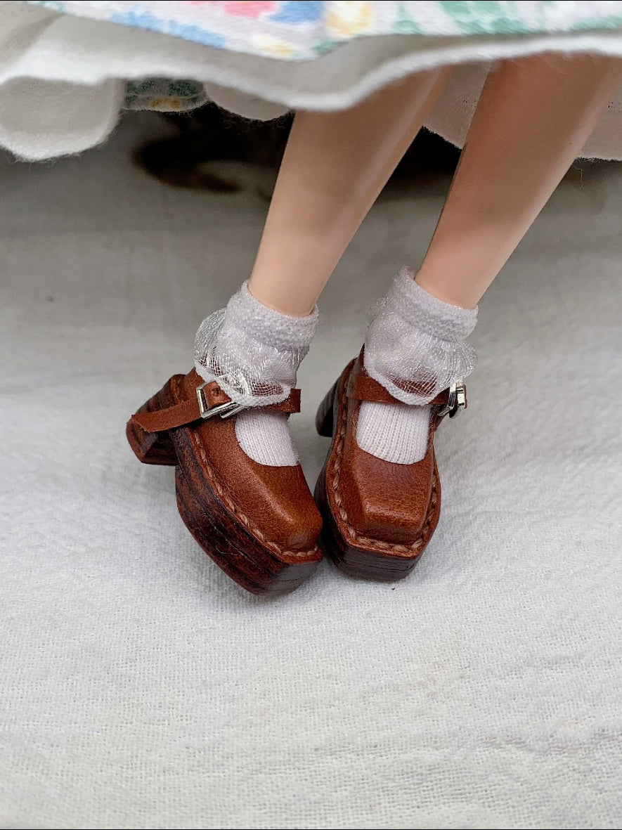 Square Toe Chunky Platform Blythe Mary Janes-Handmade Shoes -ToastDoll