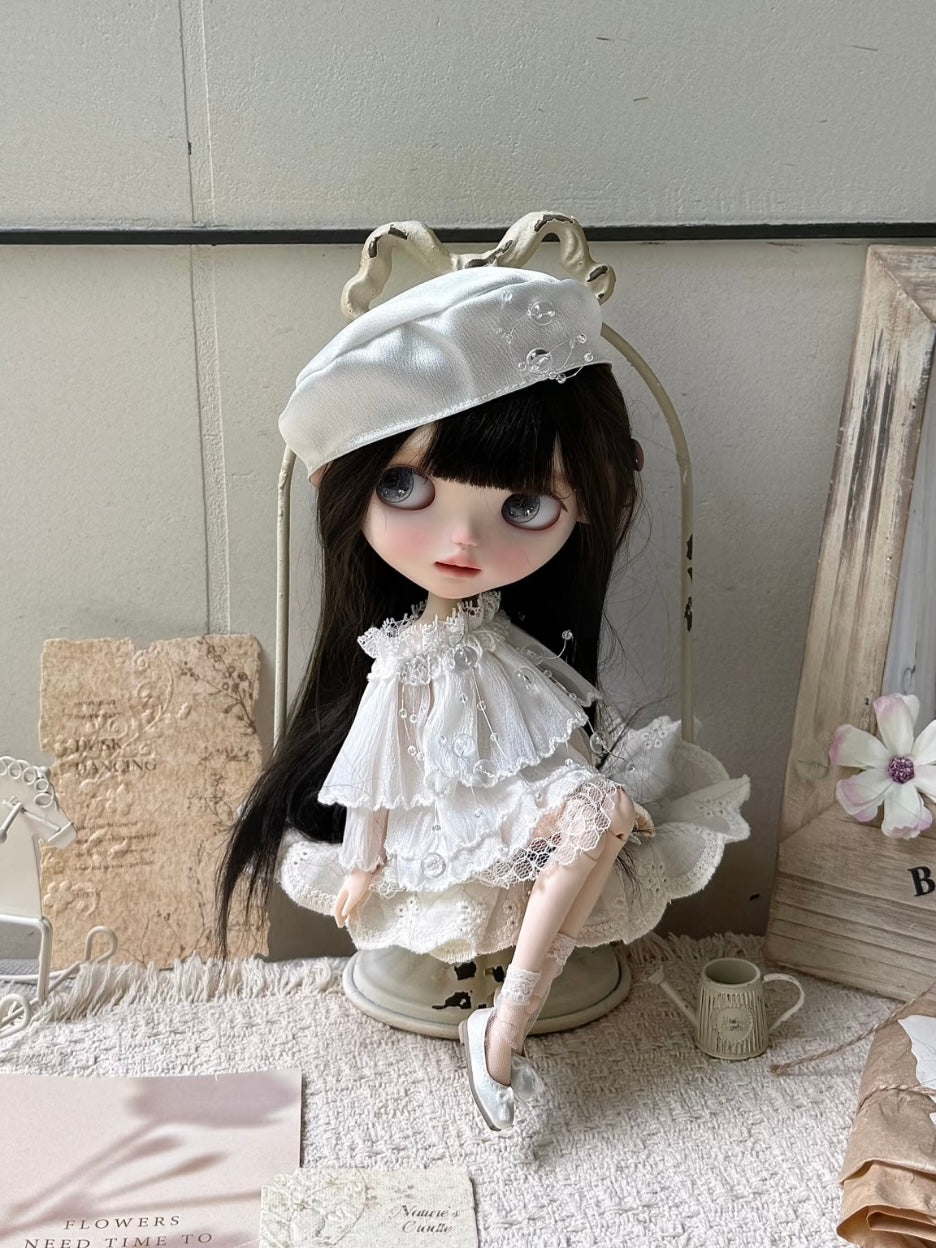 White Satin Lace Blythe BJD Outfit - Handmade Doll Clothes - ToastDoll