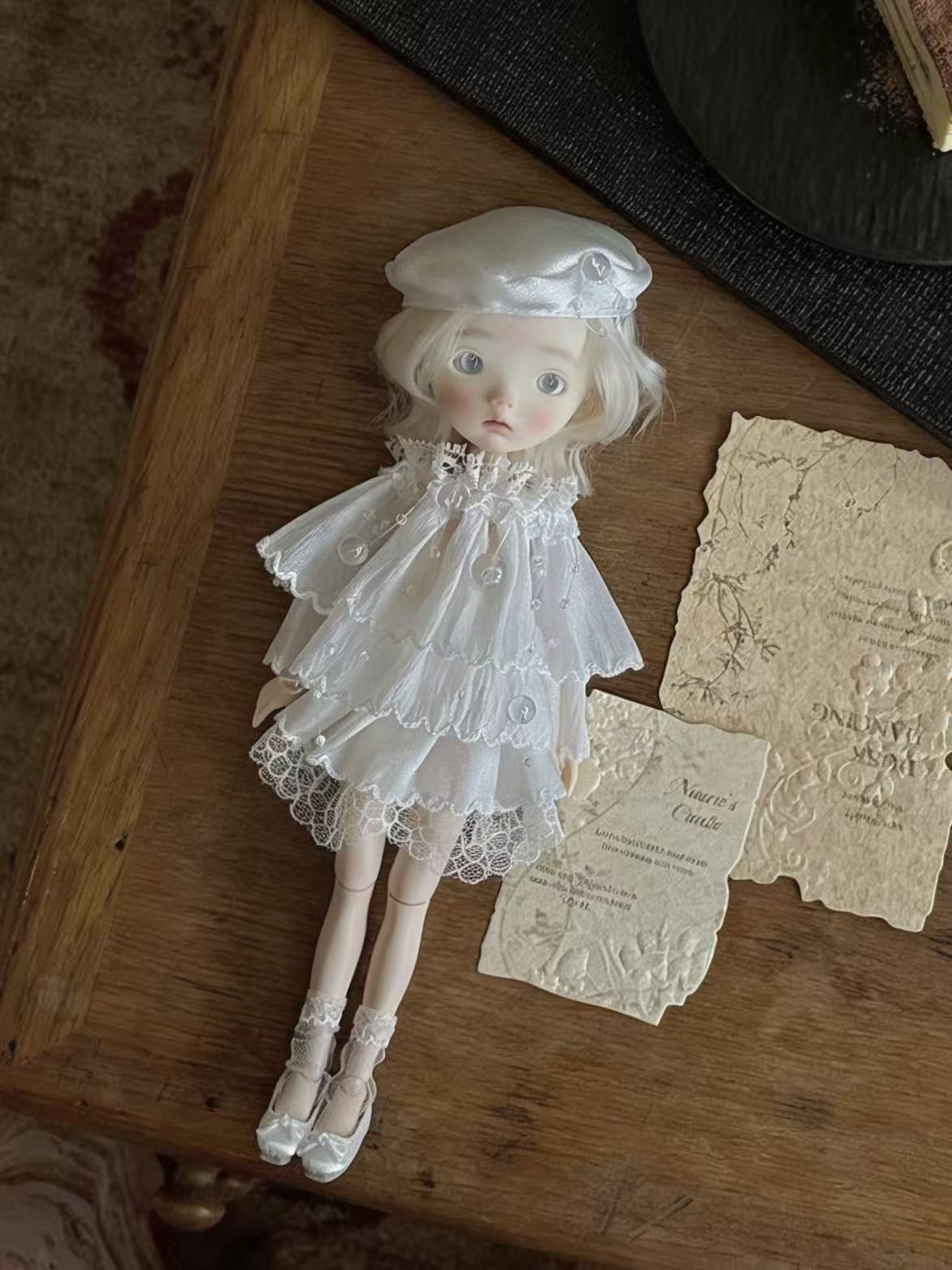 White Satin Lace Blythe BJD Outfit - Handmade Doll Clothes - ToastDoll