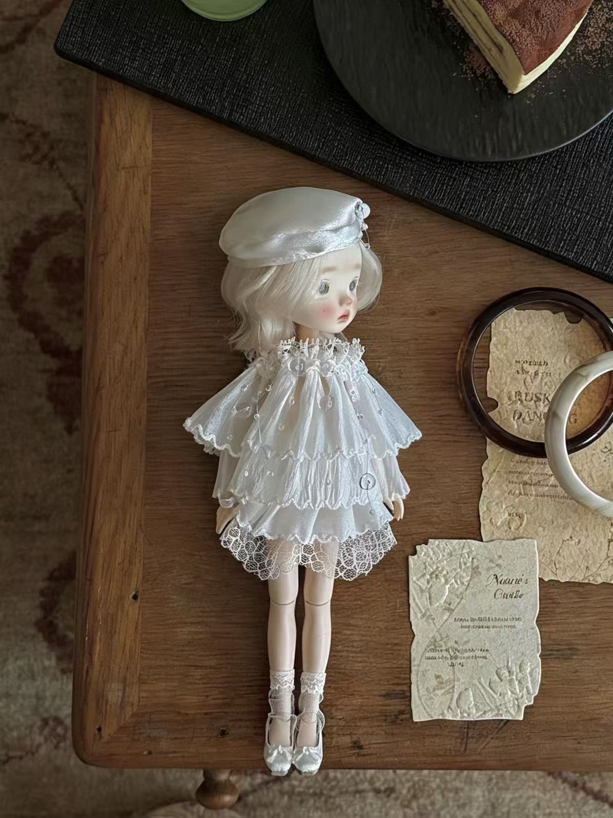White Satin Lace Blythe BJD Outfit - Handmade Doll Clothes - ToastDoll