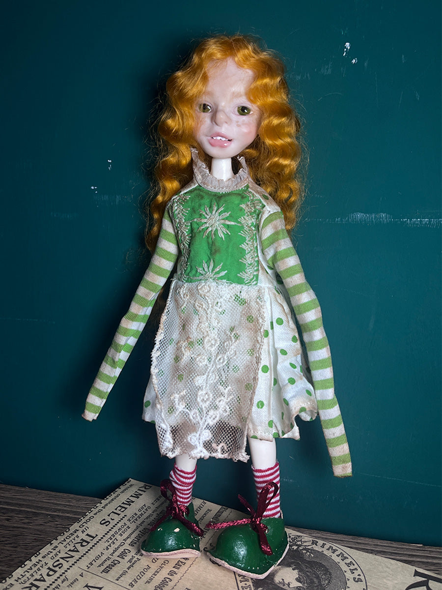 Green Retro Embroidered Blythe Dress Front View | ToastDoll