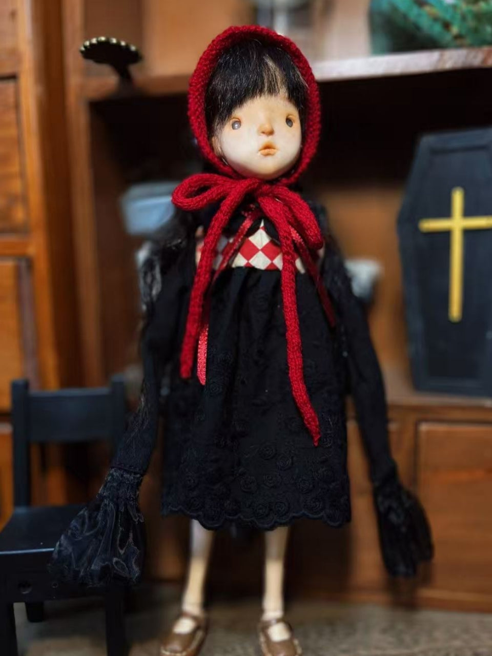 Red Black Gingham Blythe BJD Outfit On Doll Display | ToastDoll